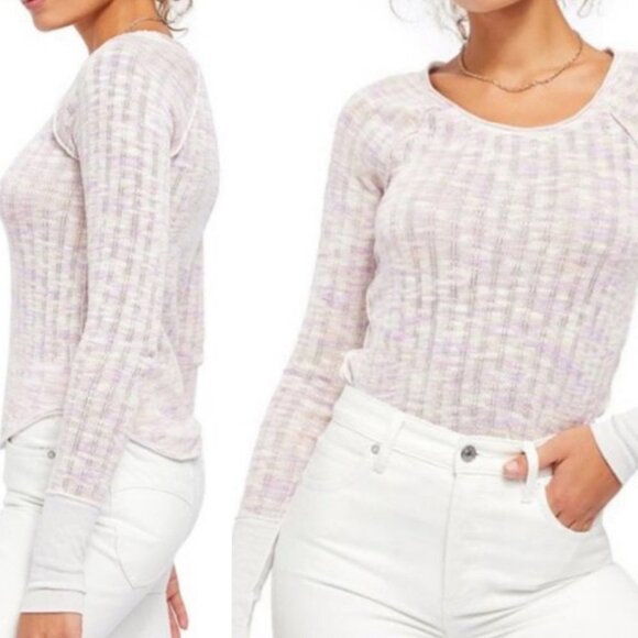 Free People Spaced Out Pink Purple Long Sleeve Sweater Knit ASOS Thumbholes XL - Picture 12 of 12
